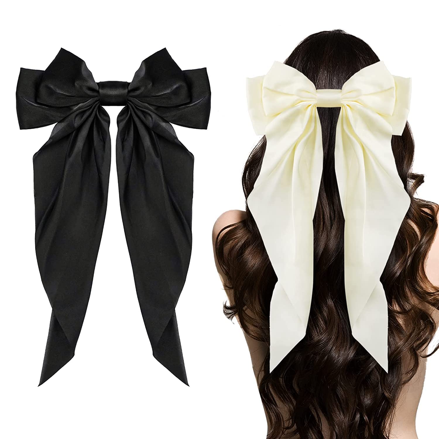 WHISKET Hair Bow Women Satin Hair Bow Clip Large Silky Hair